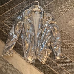 SILVER SPARKLE OPEN FRONT BLAZER